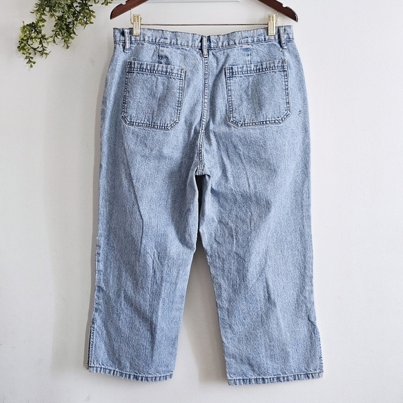 Vintage 90s Faded Glory Denim Capri Jeans Light Wash Cropped Slit Hem Missy 14 - Picture 3 of 9